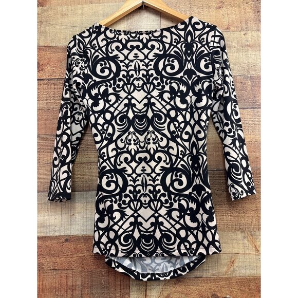New York & Company Stretch Top S Black & Beige Long Sleeve Polyester/Spandex - Picture 5 of 6